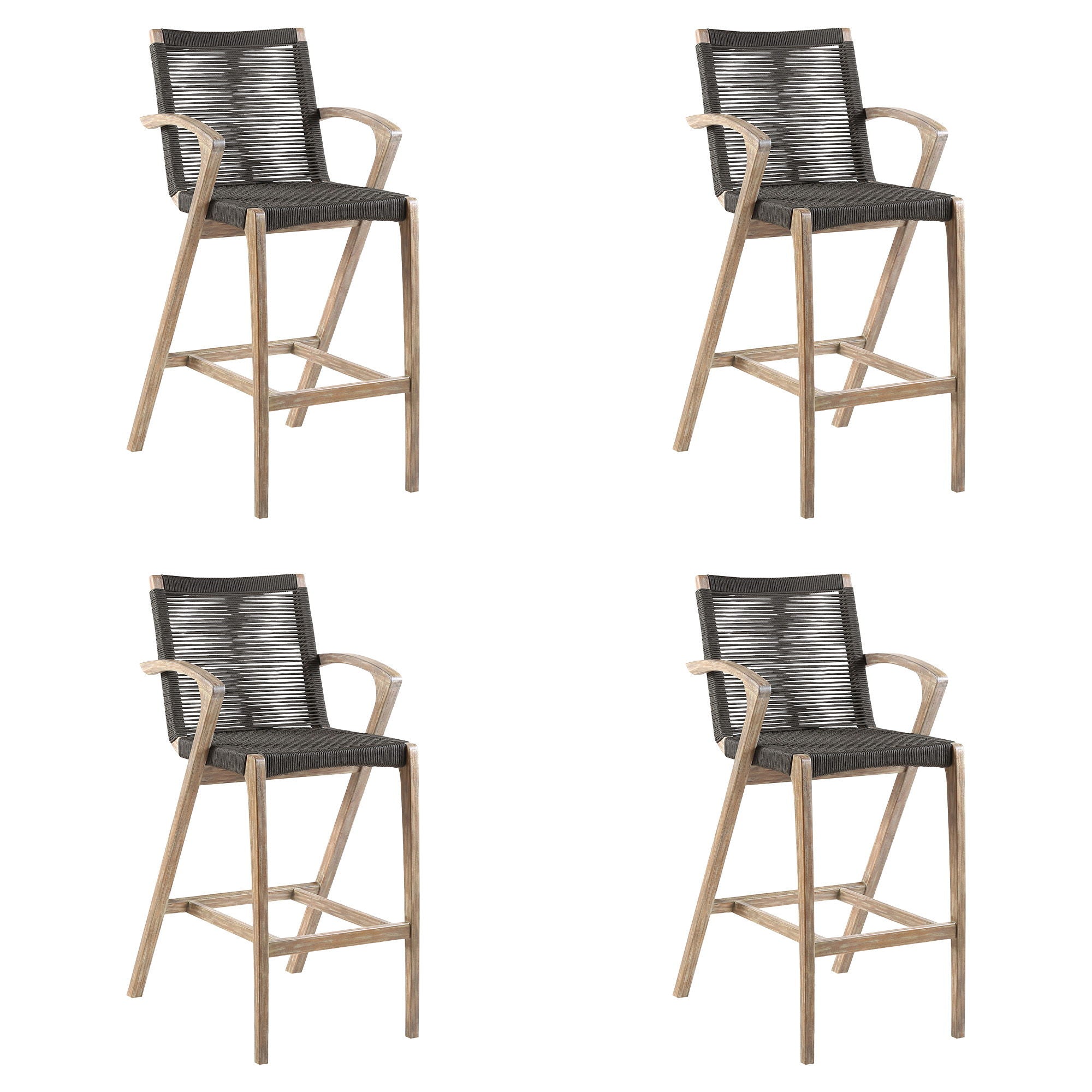 Brielle - Outdoor Light Eucalyptus Wood And Charcoal Rope Bar Height Stool Set
