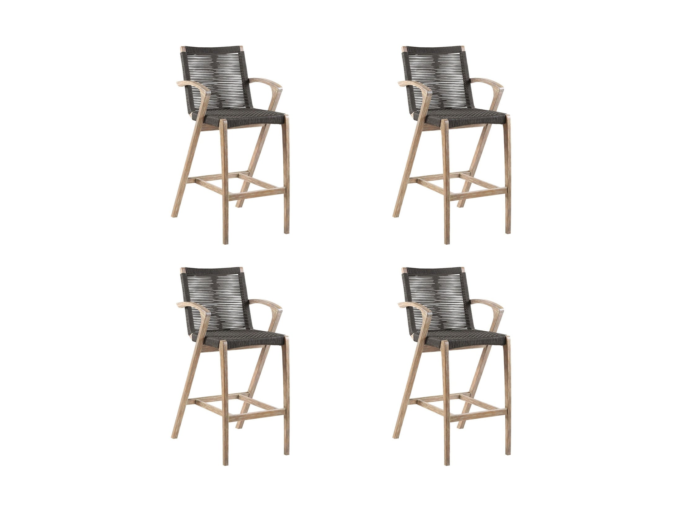 Brielle - Outdoor Light Eucalyptus Wood And Charcoal Rope Bar Height Stool Set