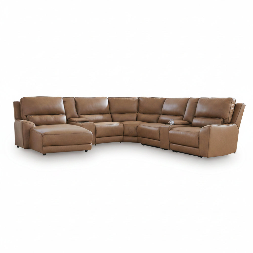 Brown leather sectional sofa on a white background