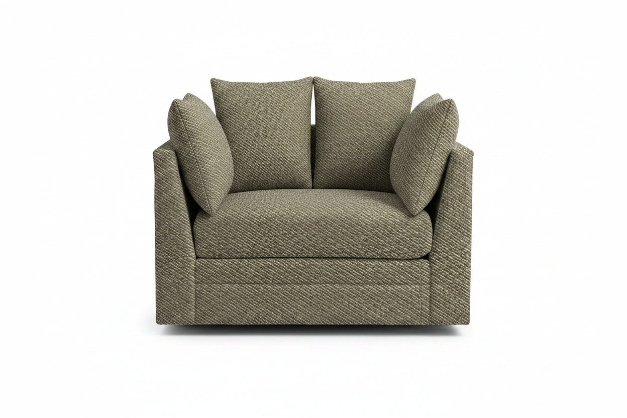 Gray armchair with a textured pattern on a white background