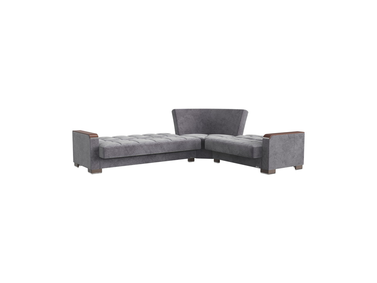 Ottomanson Armada X - Upholstered Convertible Wood Trimmed Sectional With Storage - Microfiber