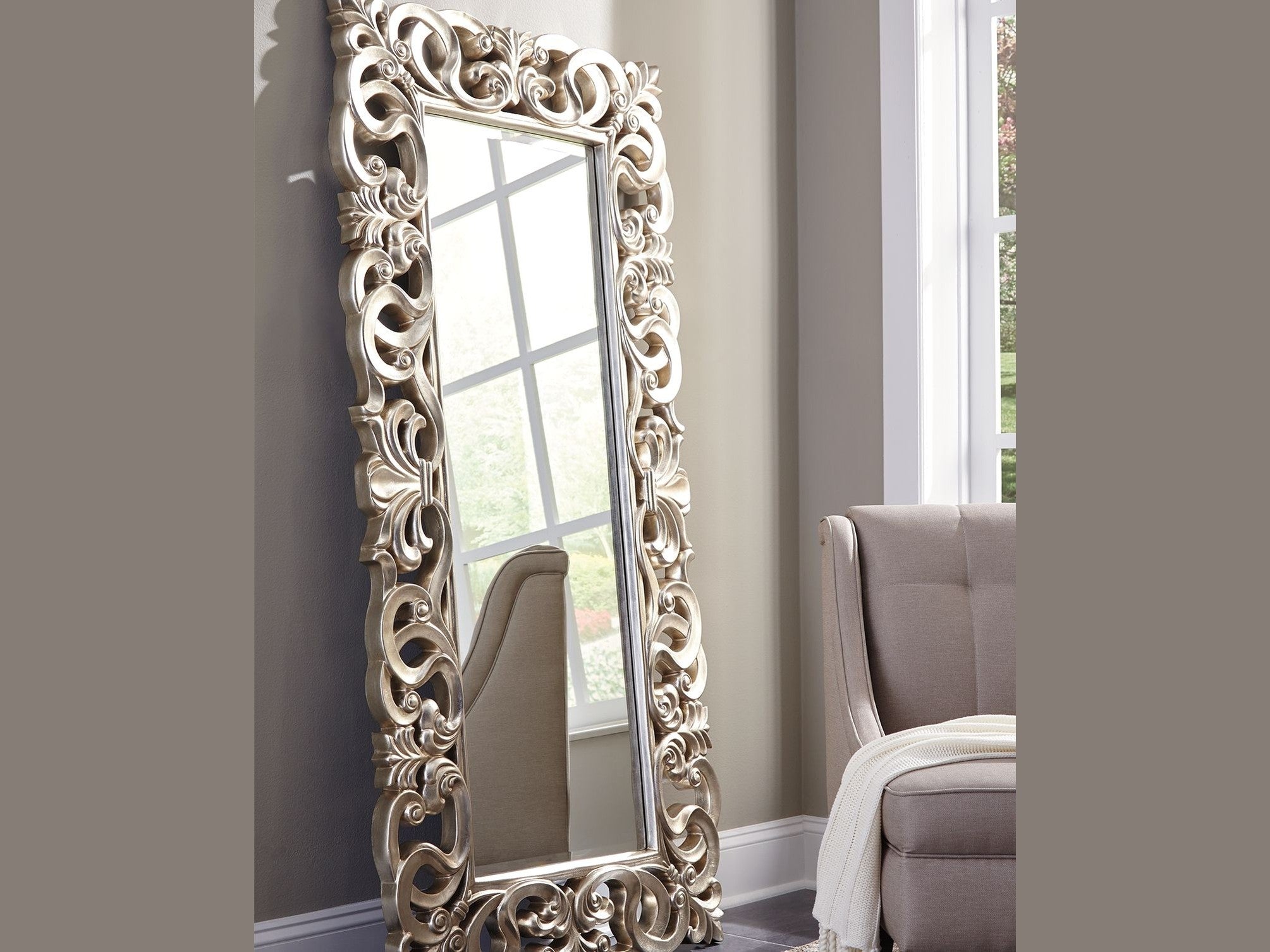 Lucia - Floor Mirror - Antique Silver Finish