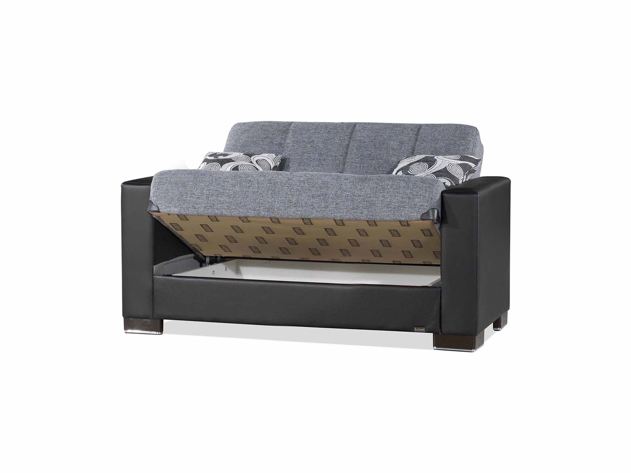 Ottomanson Armada - Upholstered Convertible Loveseat With Storage - Gray/Black PU Polyester