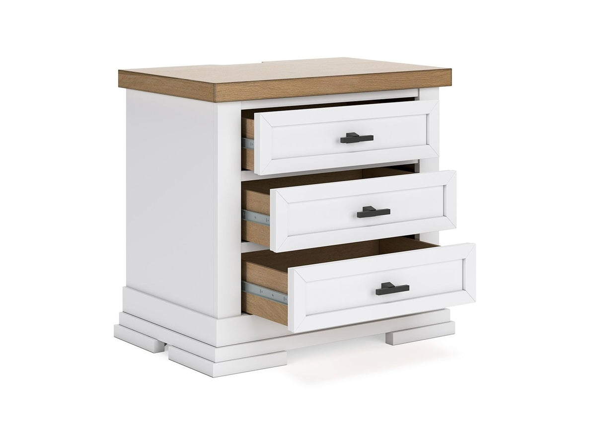 Ashbryn - Three Drawer Night Stand - White / Natural