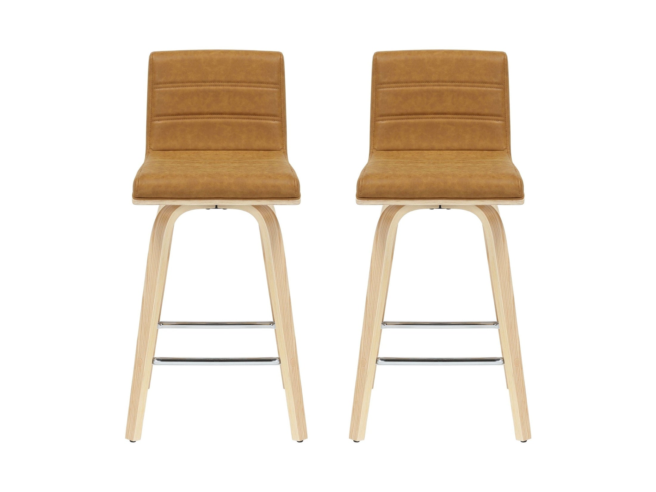 Vienna - 35.5" Swivel Counter Height Square Back Wood Bar Stool With Faux Leather Seat