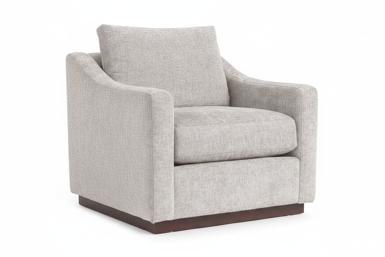 Gray upholstered armchair on a white background