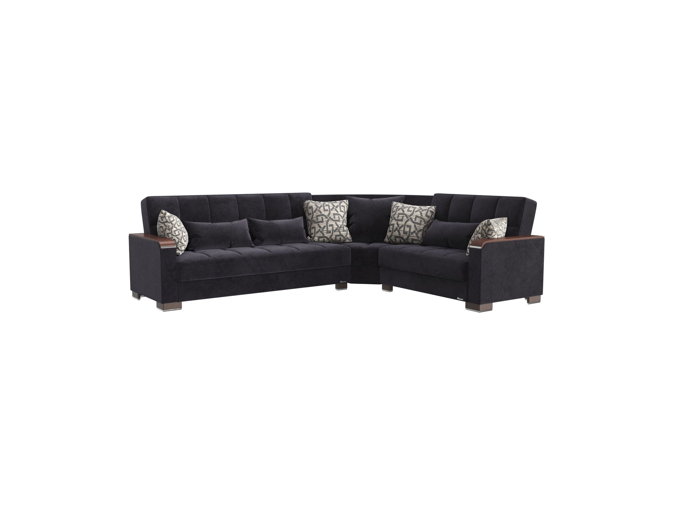Ottomanson Armada X - Upholstered Convertible Wood Trimmed Sectional With Storage - Microfiber