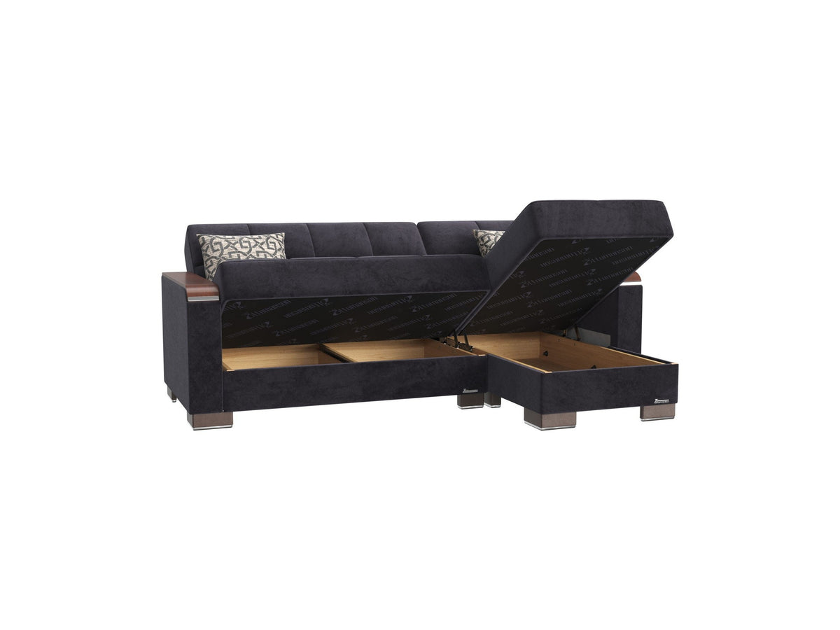 Ottomanson Armada X - Upholstered Convertible Wood Trimmed Chaise Lounge With Storage - Microfiber