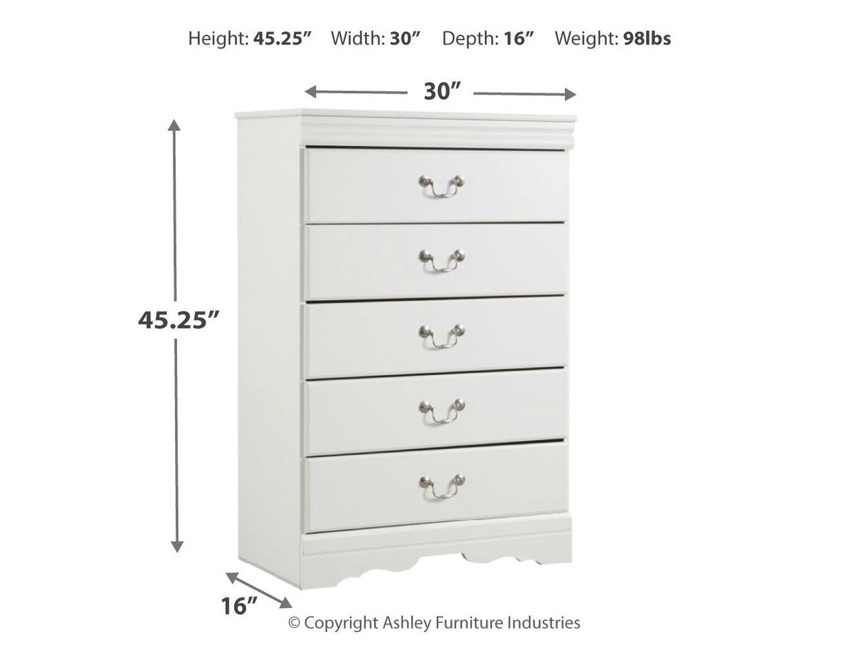 Anarasia - Five Drawer Chest - White