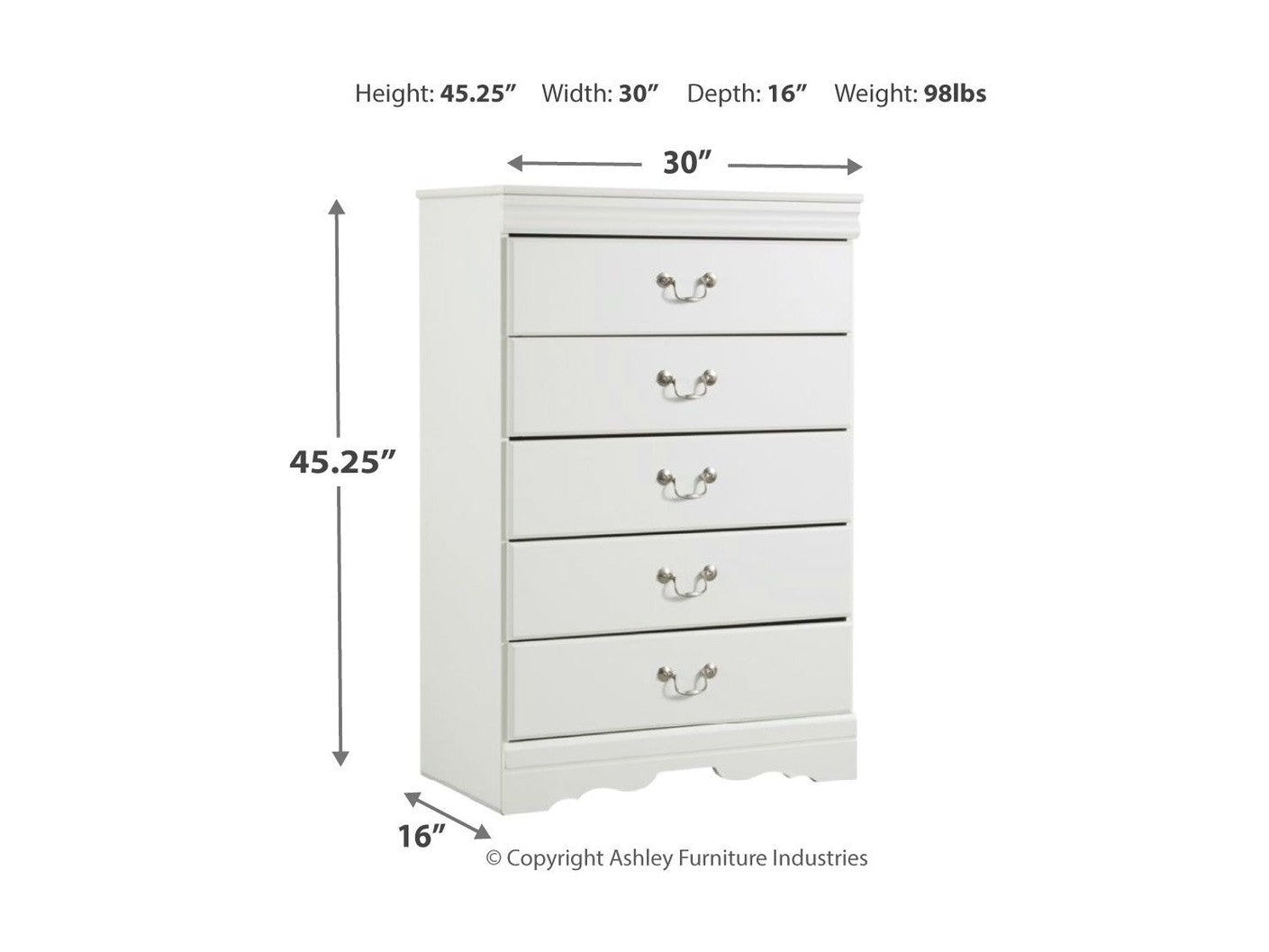 Anarasia - Five Drawer Chest - White