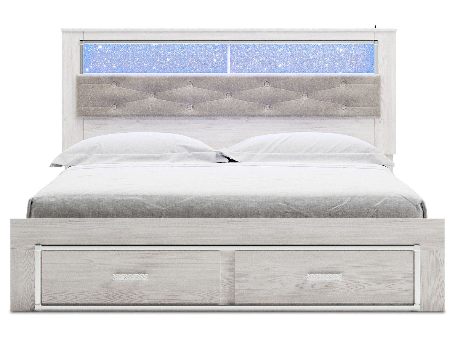 Altyra - King Upholstered Bookcase Bed With Storage - White
