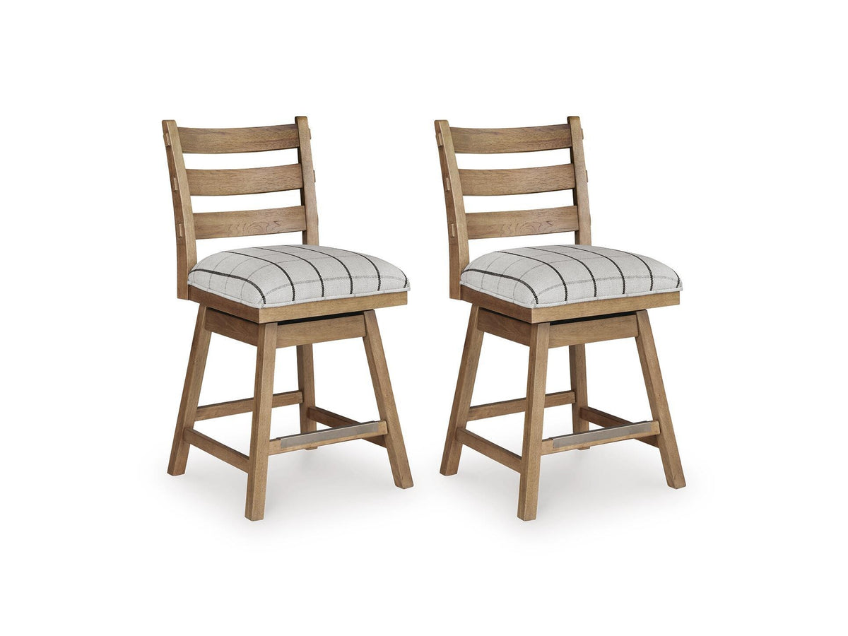 Ridgester - Upholstered Swivel Barstool (Set of 2) - Light Brown