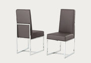 Two Bess gray chairs with metal frames on a dark background