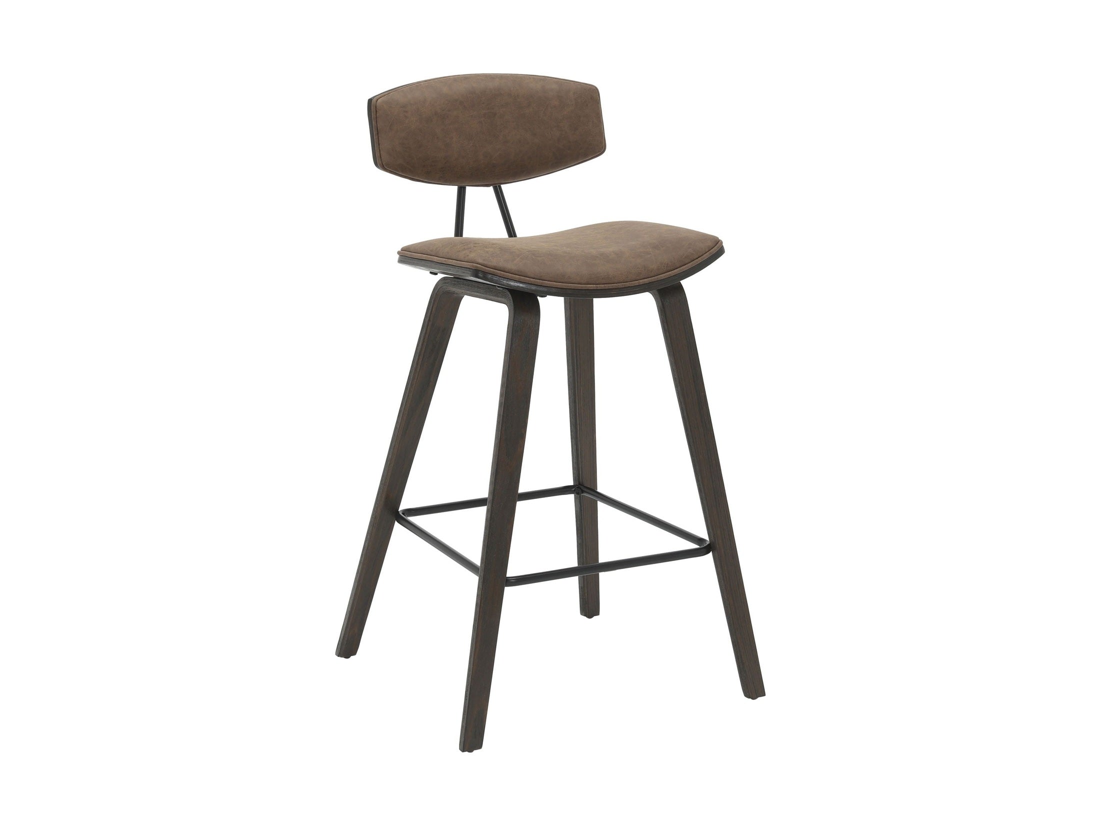Fox - Counter Height Curved Back Wood Bar Stool With Faux Leather Seat