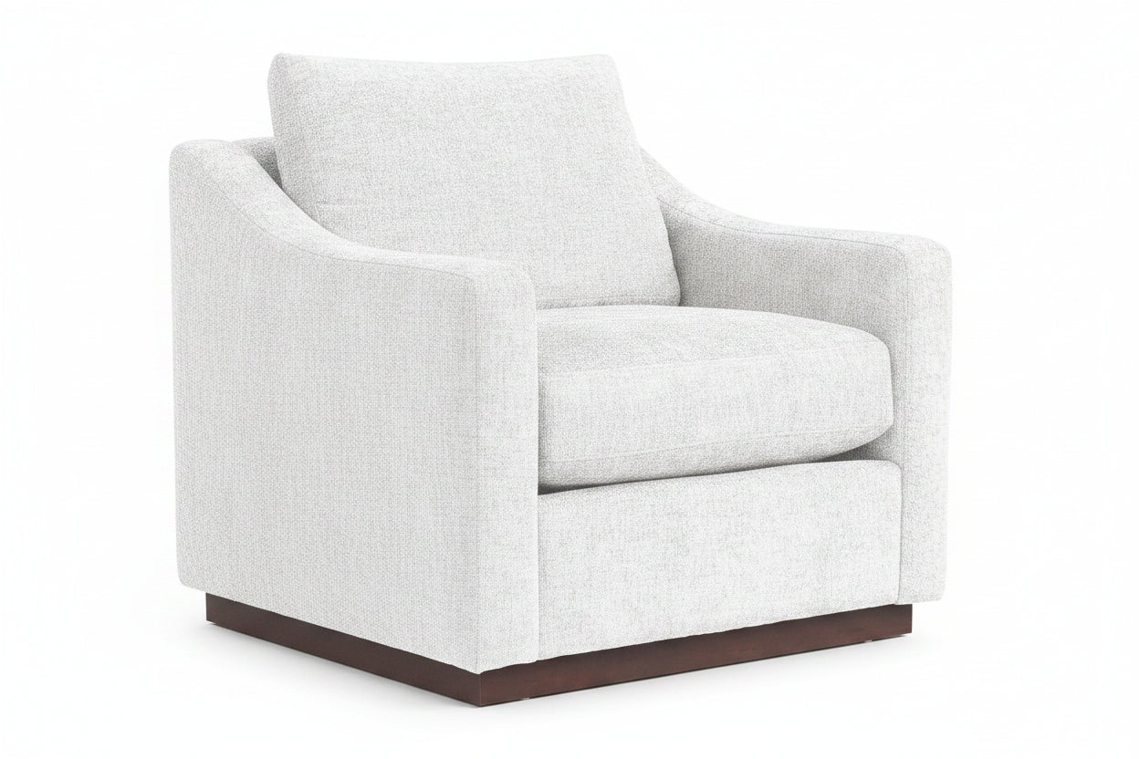 Gray upholstered armchair on a white background