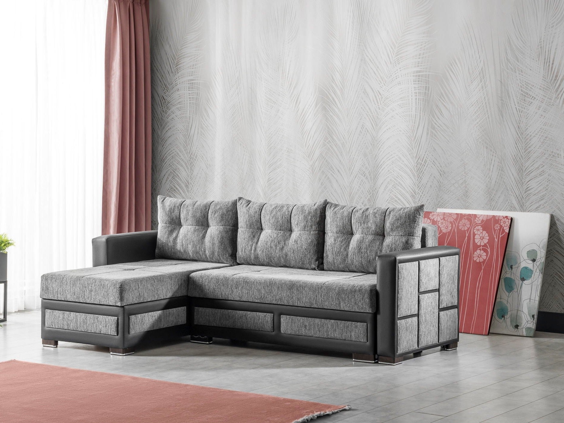 Ottomanson Loft - Upholstered Convertible Sectional with Storage - Gray