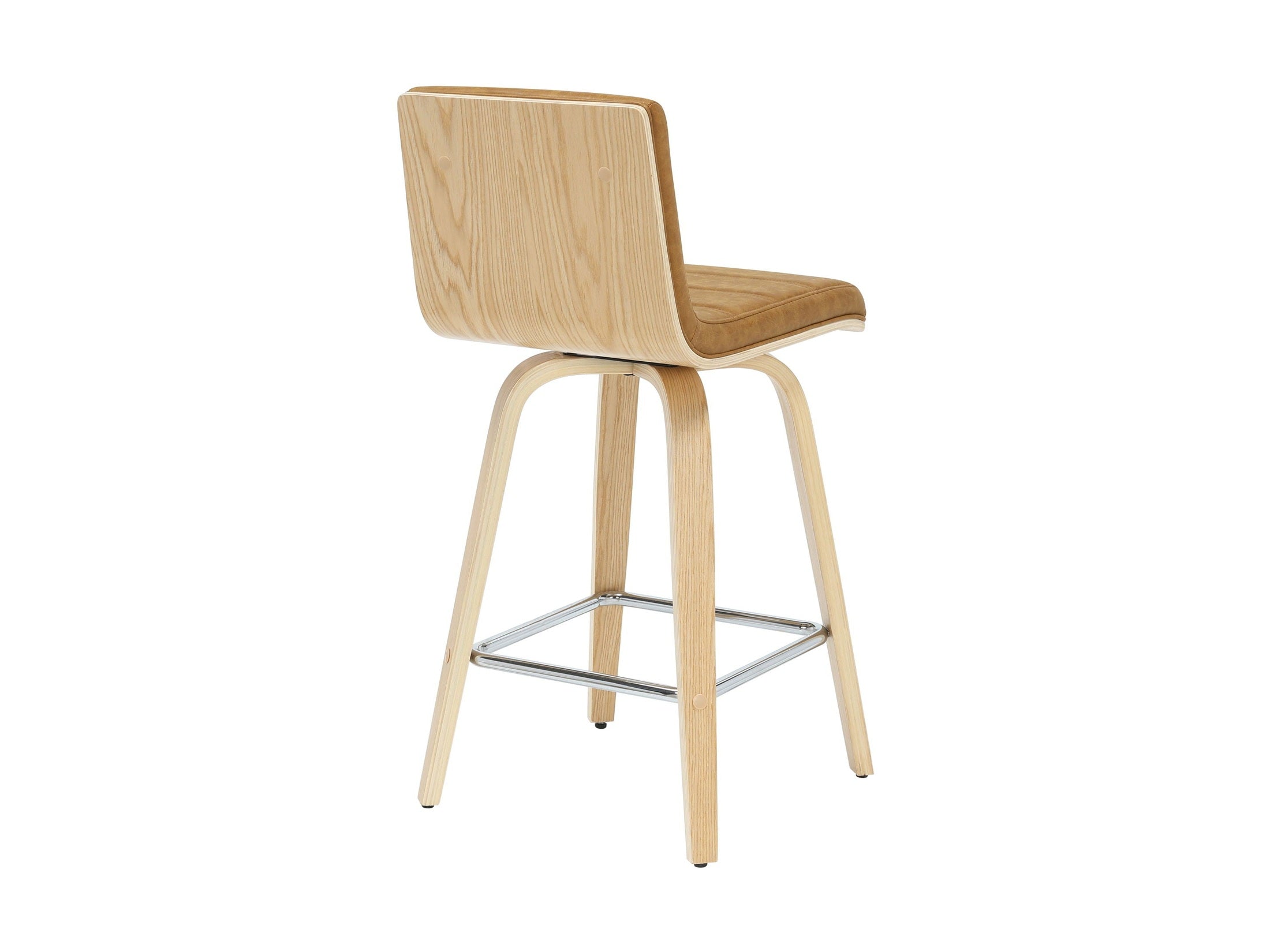 Vienna - 35.5" Swivel Counter Height Square Back Wood Bar Stool With Faux Leather Seat