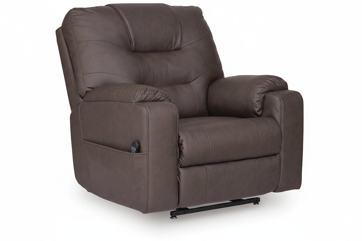 Brown leather recliner chair on a white background