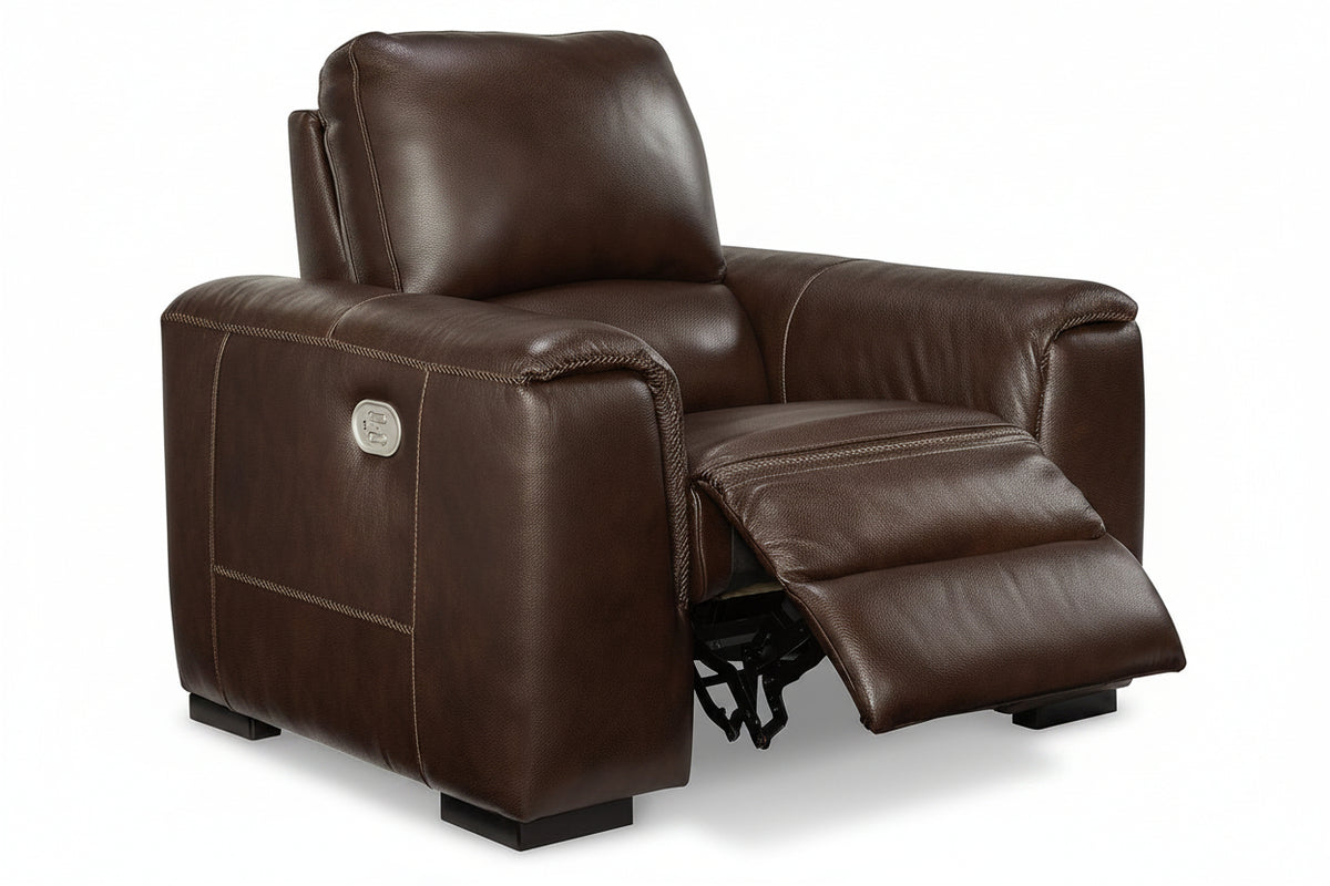Brown leather recliner chair on a white background