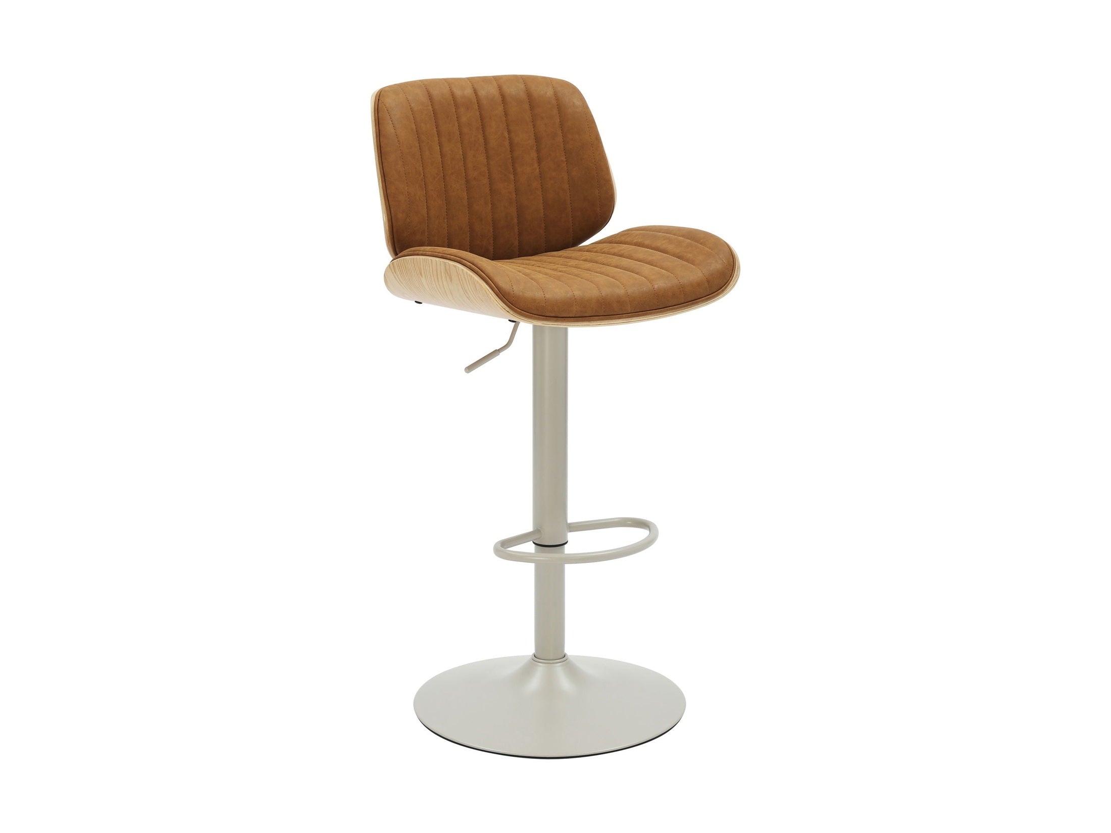 Brock - Adjustable Swivel Curved Back Wood Bar Stool With Faux Leather Seat