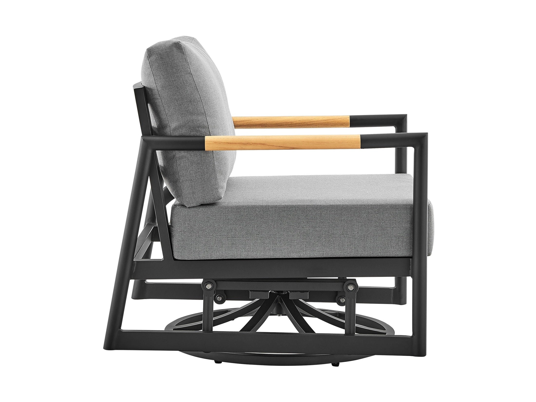 Royal - Outdoor Patio Swivel Glider Lounge Chair - Black Aluminum And Teak Wood With Cushions