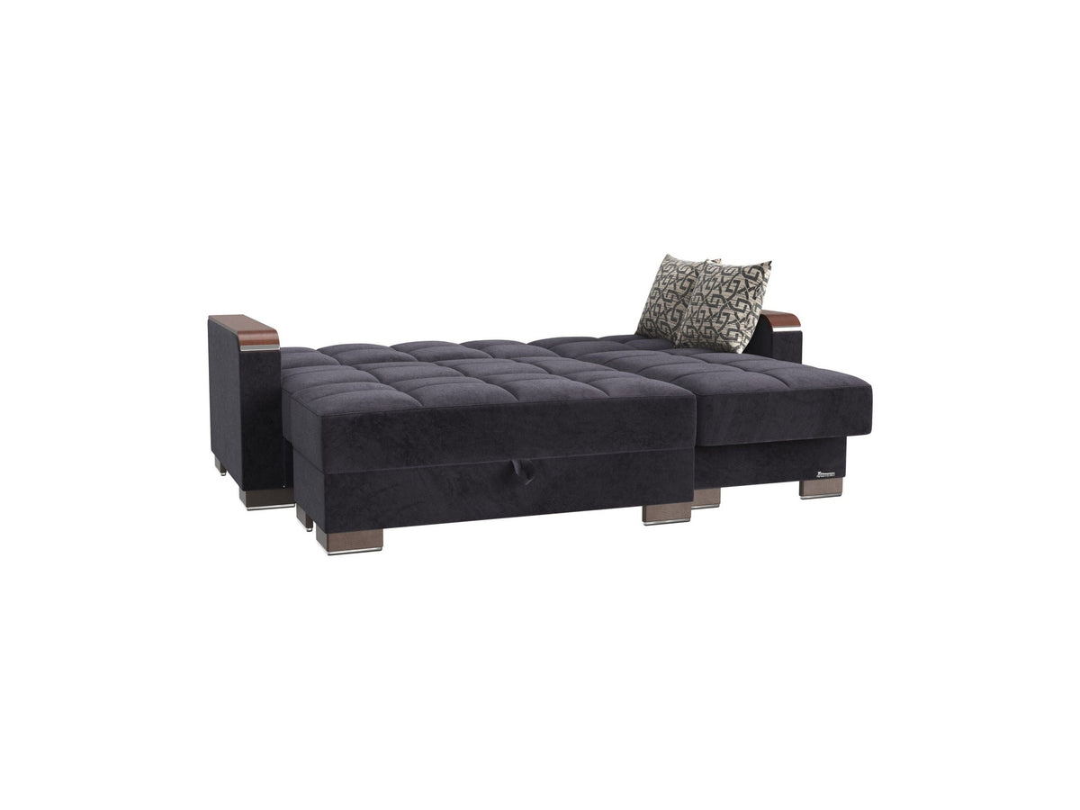 Ottomanson Armada X - Upholstered Convertible Wood Trimmed Chaise Lounge With Storage - Microfiber
