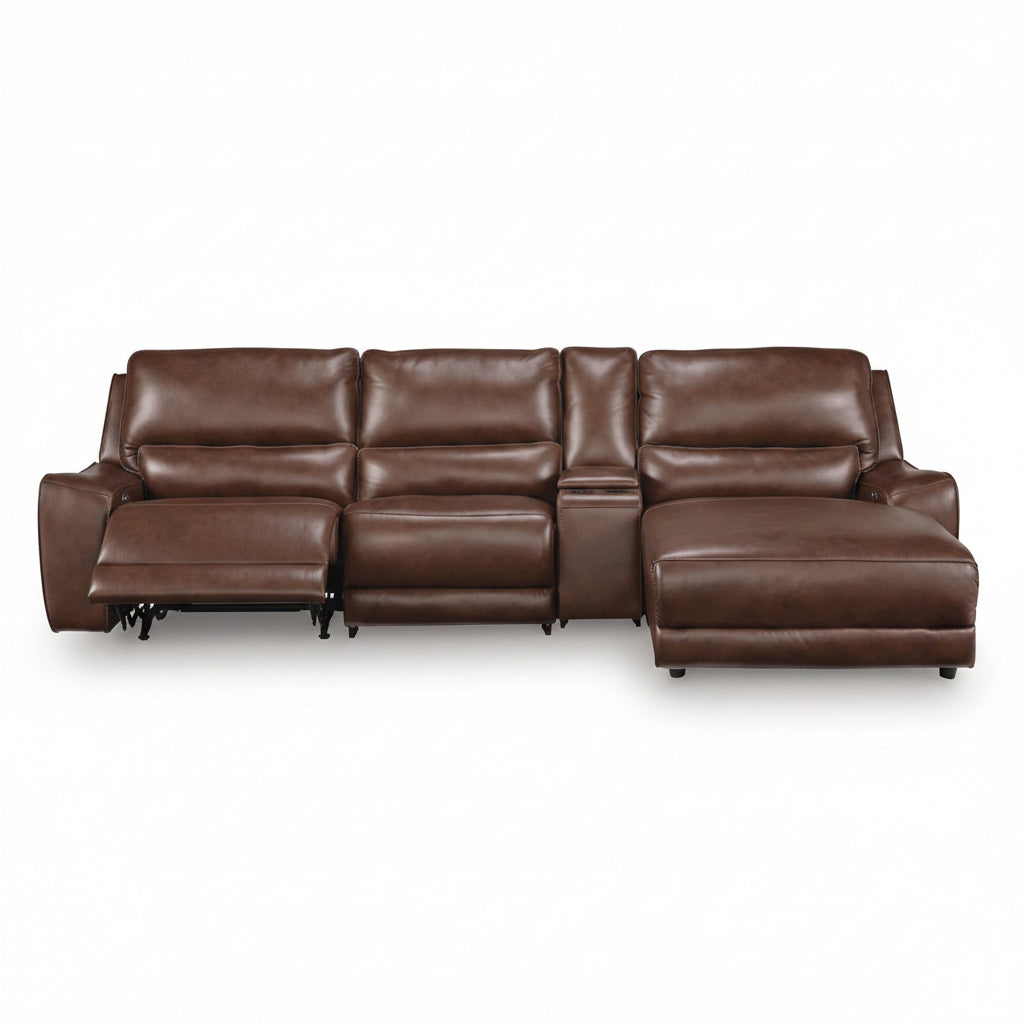 Brown leather sectional sofa on a white background
