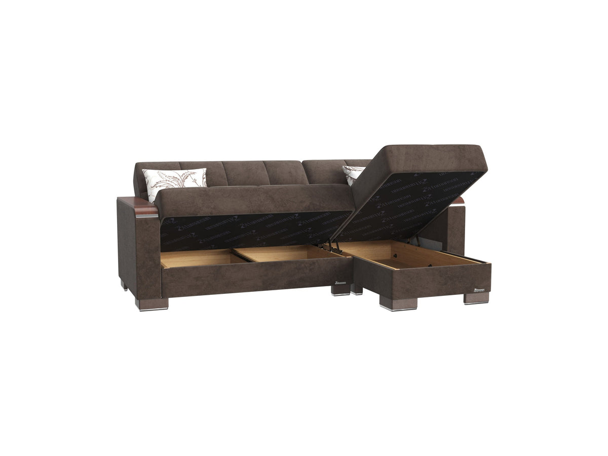Ottomanson Armada X - Upholstered Convertible Wood Trimmed Chaise Lounge With Storage - Microfiber