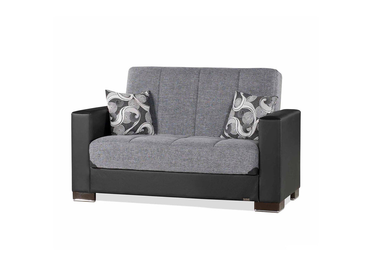 Ottomanson Armada - Upholstered Convertible Loveseat With Storage - Gray/Black PU Polyester
