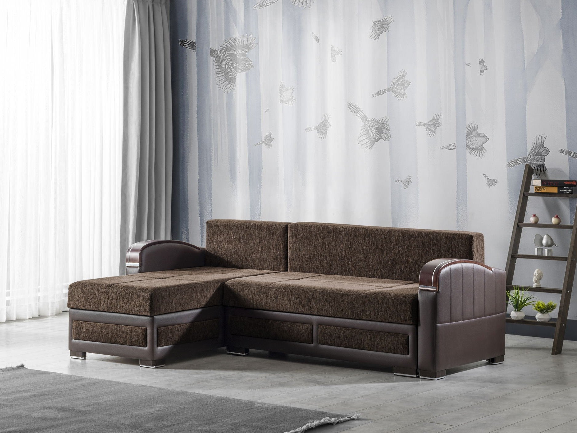 Ottomanson Maya - Upholstered Convertible Sectional with Storage - Brown