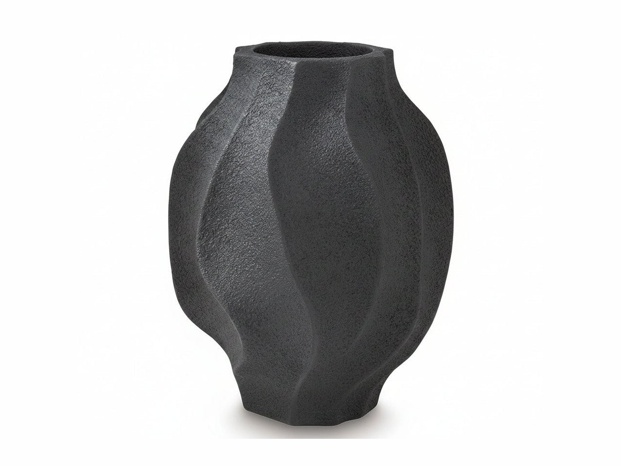 Textured black vase on a white background