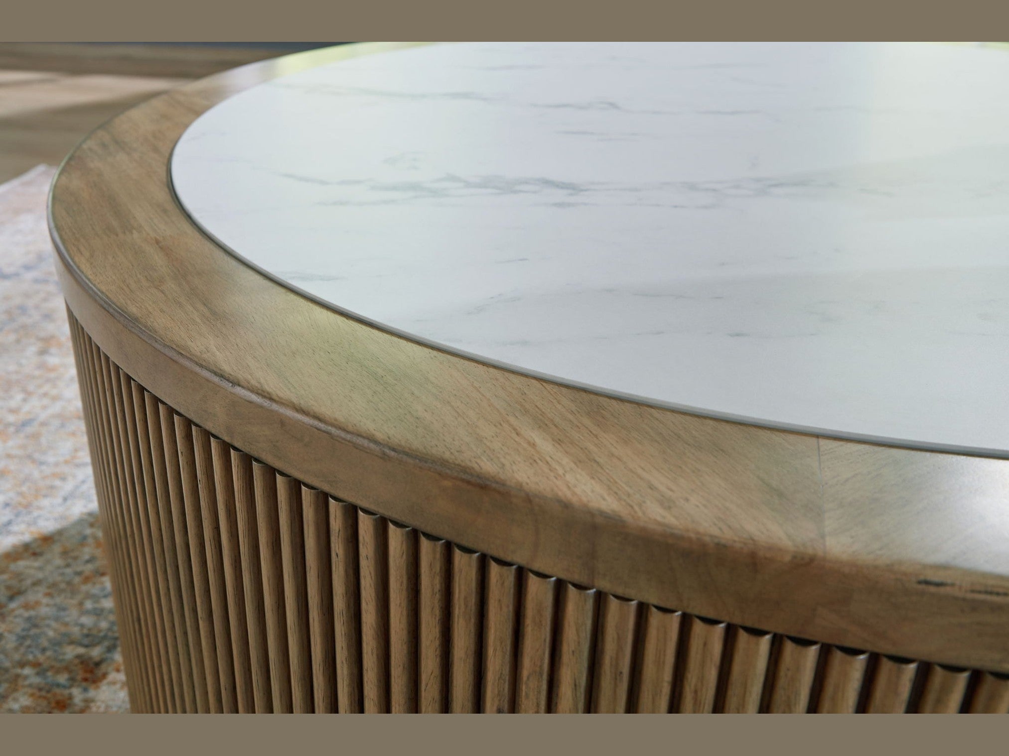 Camdill - Round Cocktail Table - Light Brown / White