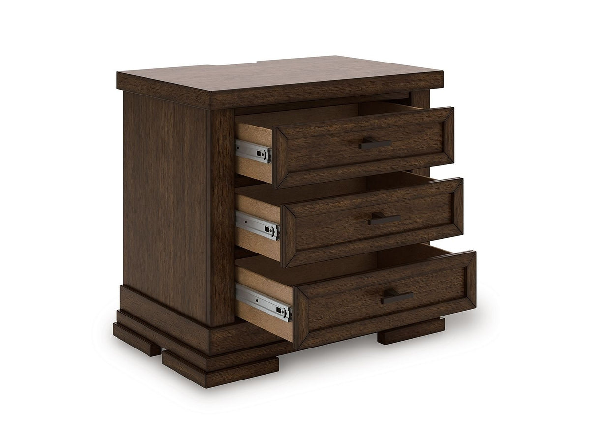 Taffenbrook - Three Drawer Night Stand - Medium Brown