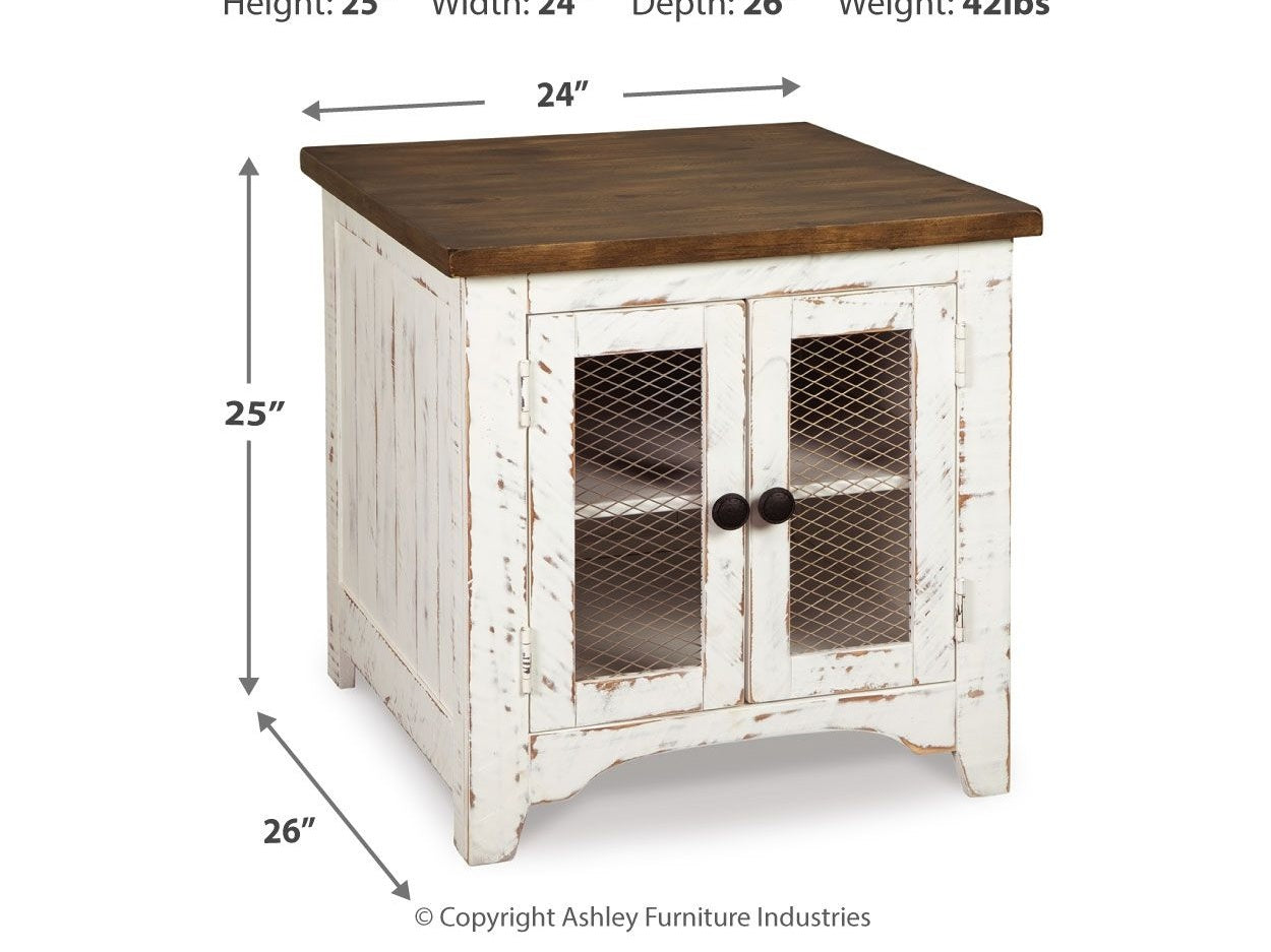 Wystfield - Rectangular End Table - 2 Doors - White / Brown