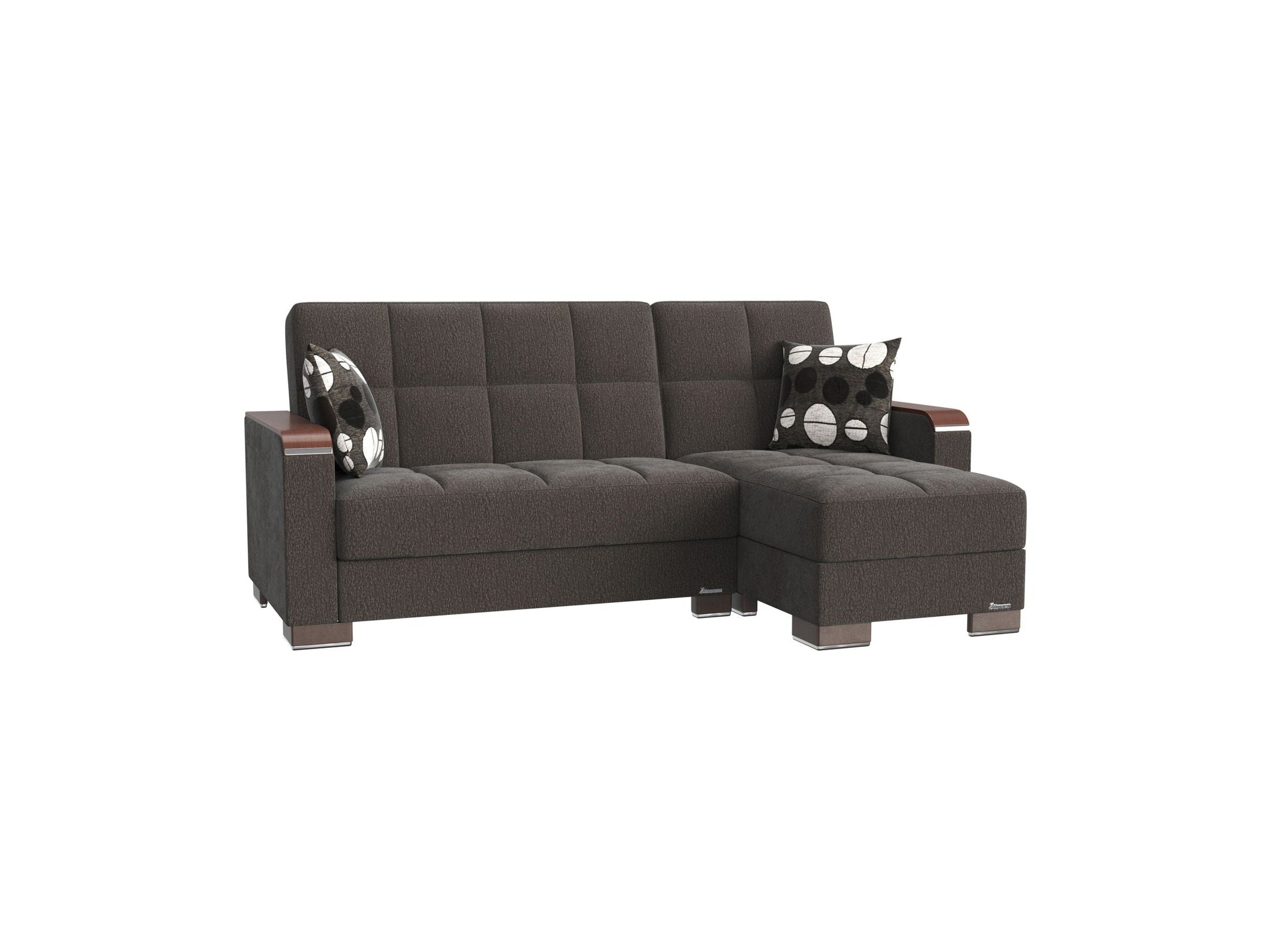 Ottomanson Armada X - Upholstered Convertible Wood Trimmed Chaise Lounge With Storage - Gray Chenille