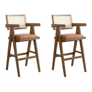 Harley - Nutmeg Brown Solid Wood And Rattan Upholstered 30" Bar Height Barstool