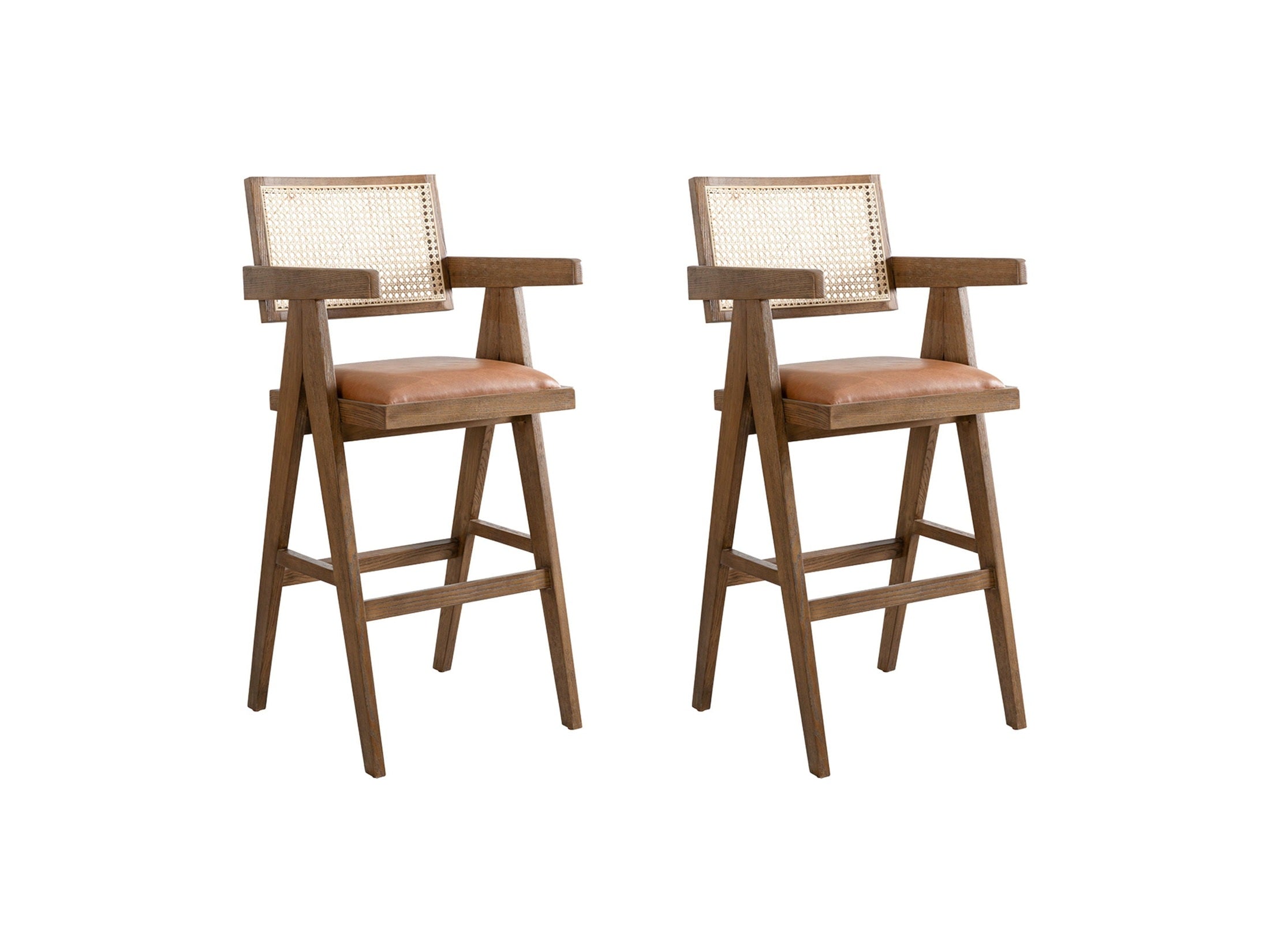 Harley - Nutmeg Brown Solid Wood And Rattan Upholstered 30" Bar Height Barstool