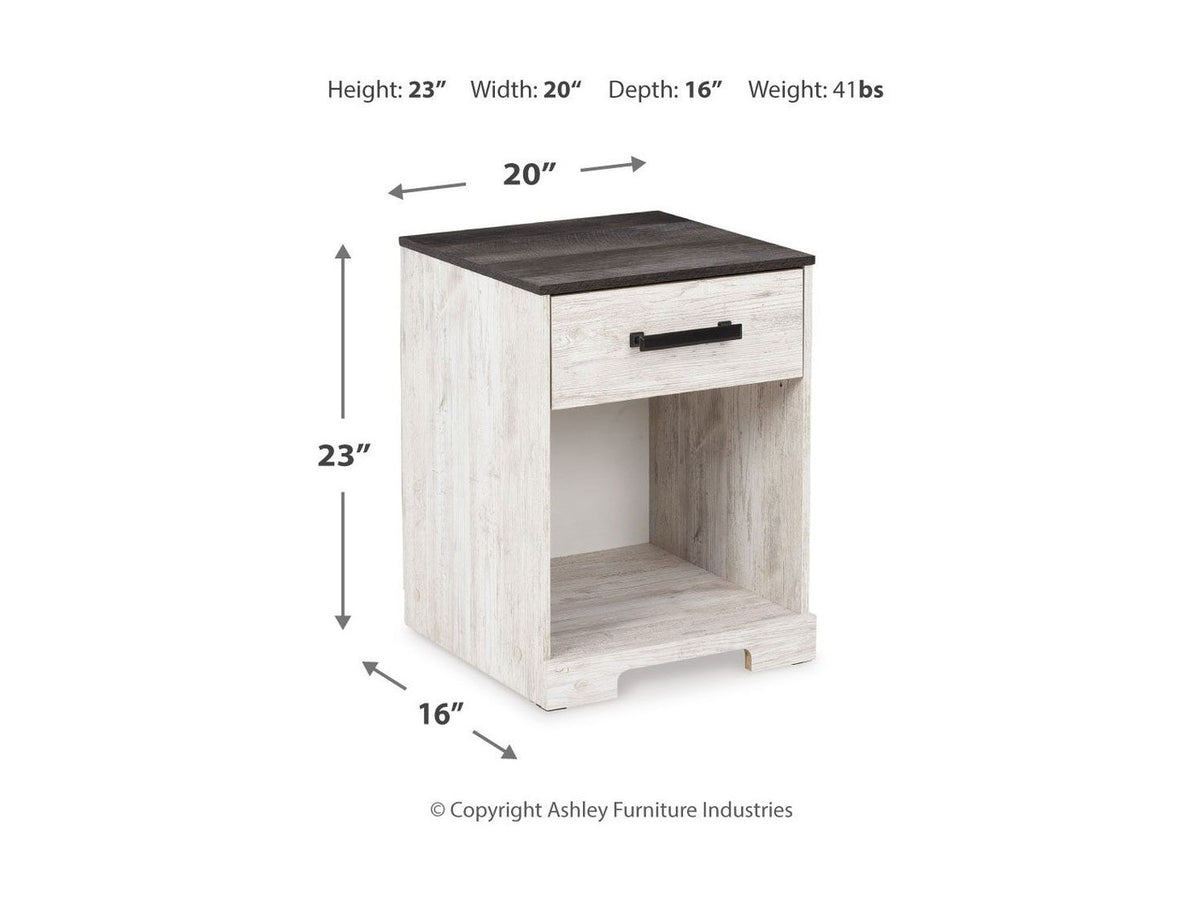 Shawburn - One Drawer Night Stand - Open Cubby - White / Black / Gray