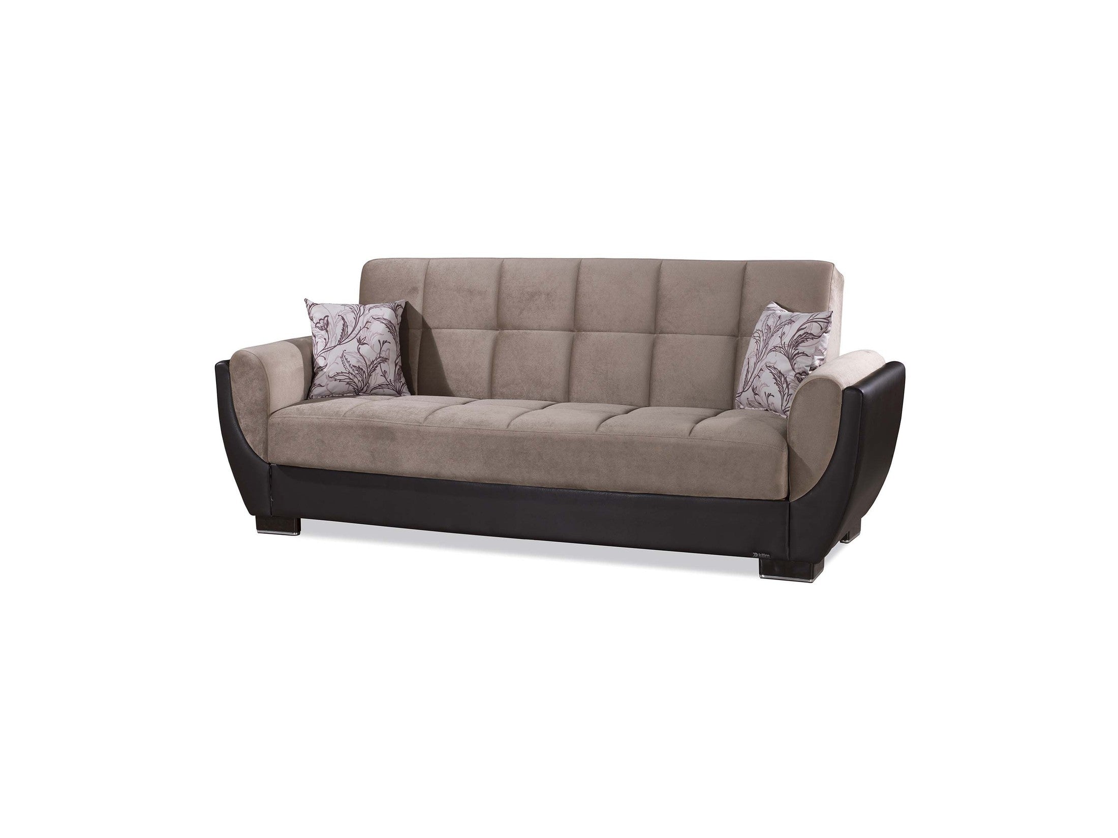 Ottomanson Armada Air - Upholstered Convertible Sofabed With Storage - Beige/Brown PU Chenille