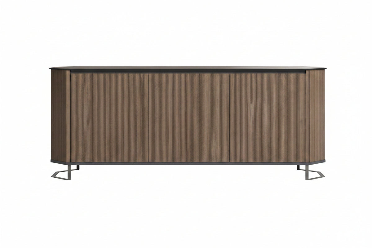 Wooden sideboard with a modern design on a white background