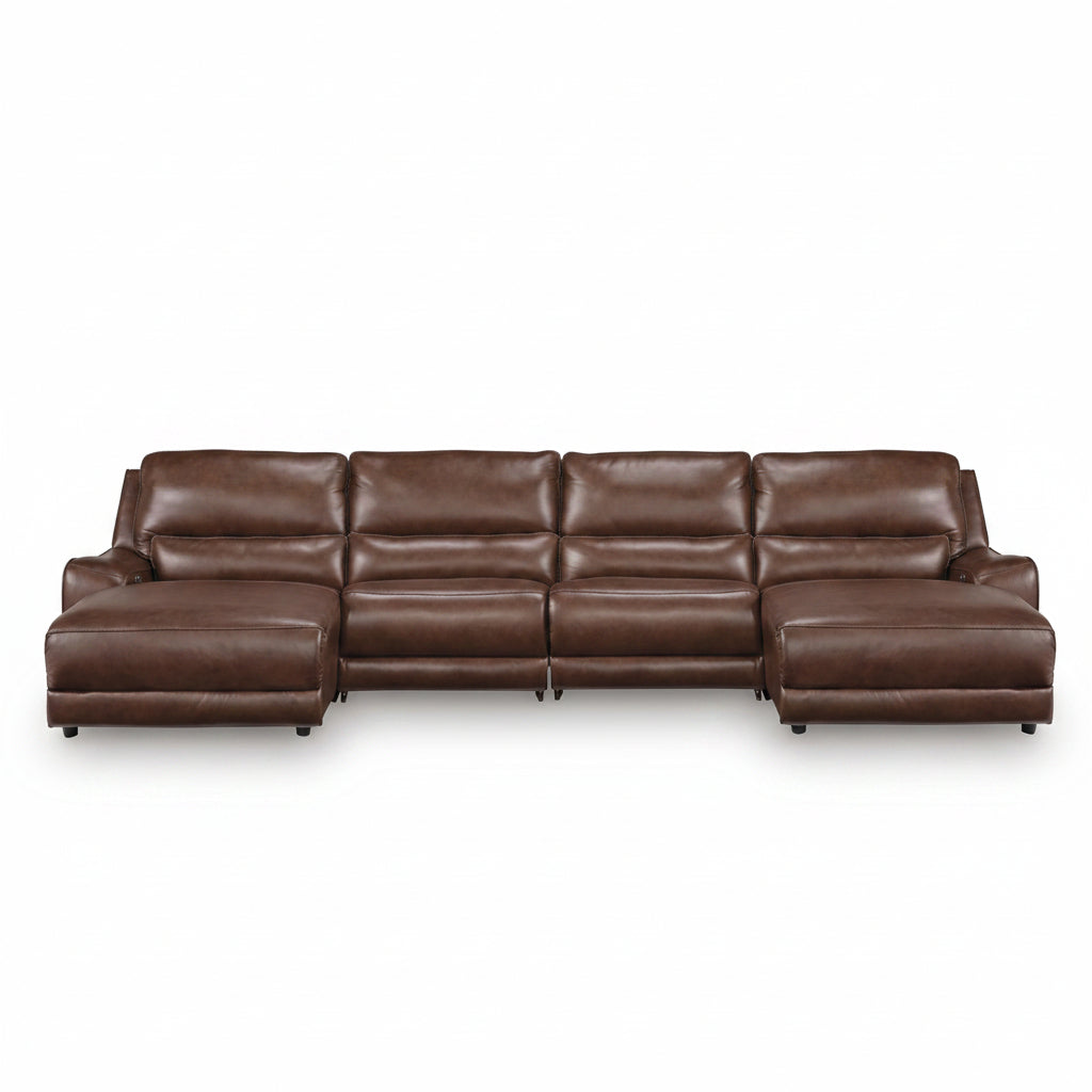 Brown leather sectional sofa on a white background