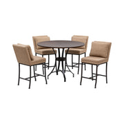 Winslow - 5-Piece Round Walnut Wood Tabletop Dining Table Set With Stools, Seats Up To 4 - Mushroom Brown / Black