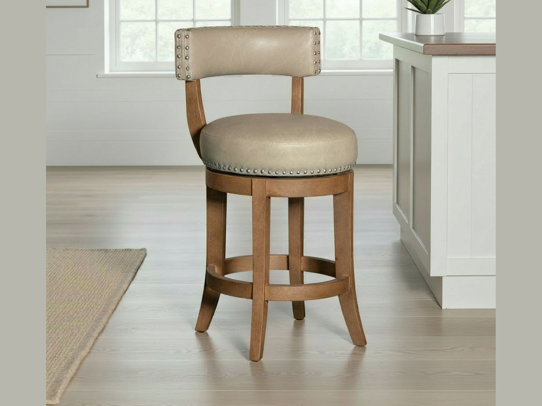 Mystic - Swivel Rubberwood Counter Or Bar Height Barstool With Faux Leather Seat