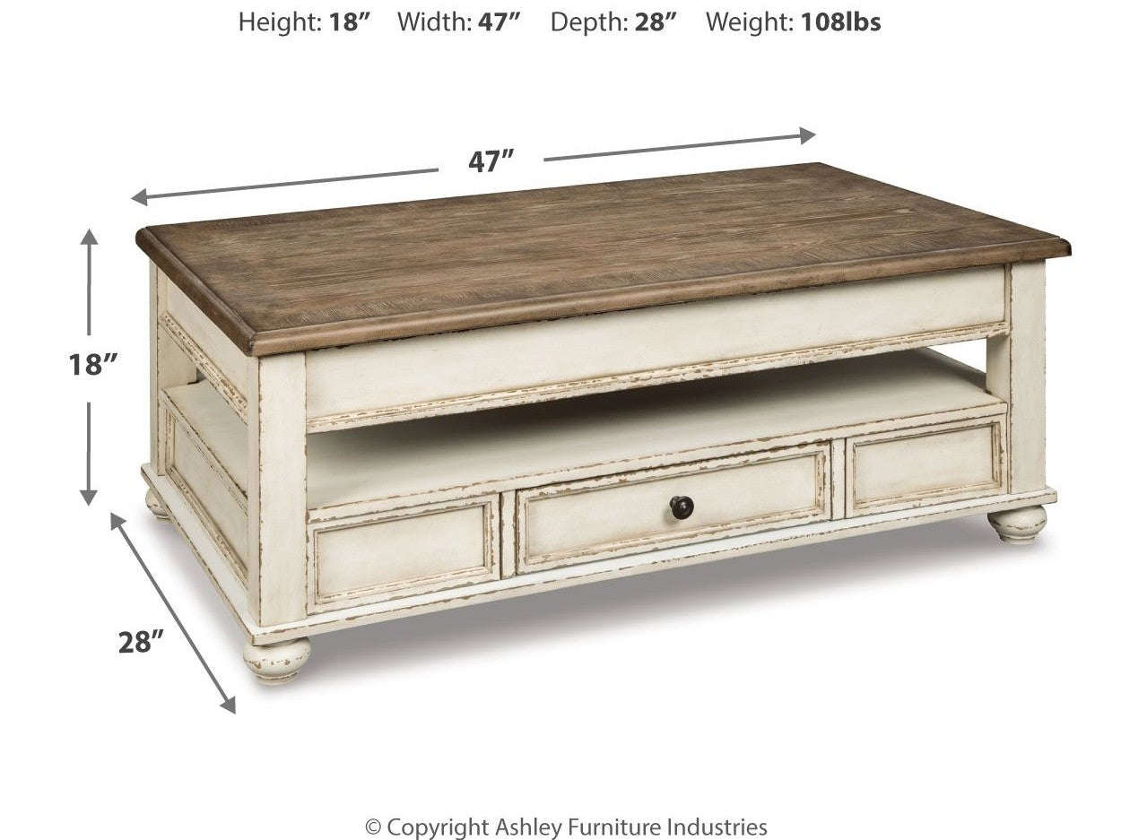 Realyn - Lift Top Cocktail Table - White / Brown