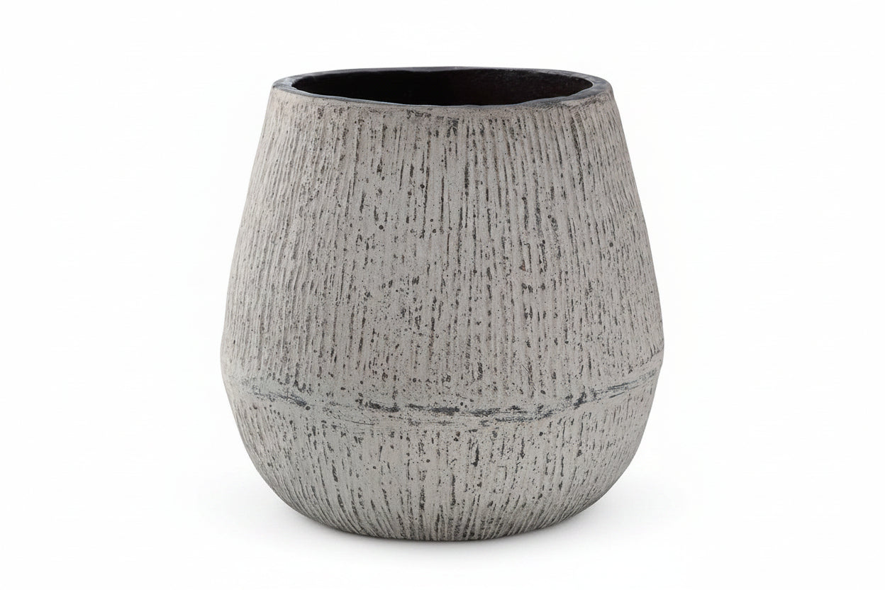 Claymount textured gray pot on a white background