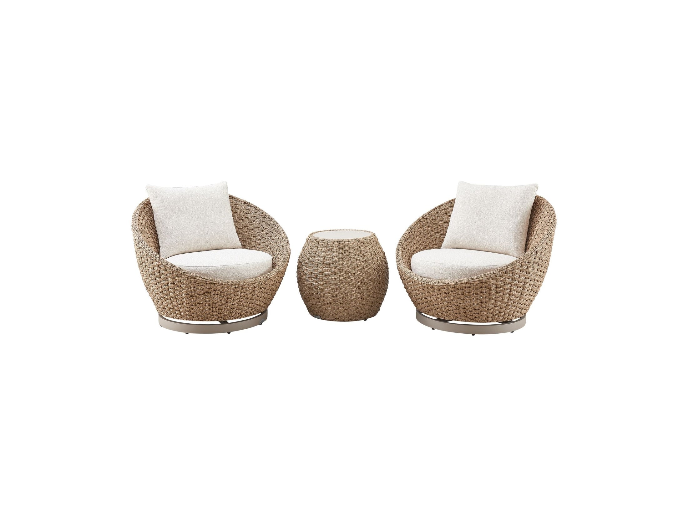 Kobalt - 3-Piece Powder Coated Metal Outdoor Conversation Set With Cushions - Boucle White / Natural
