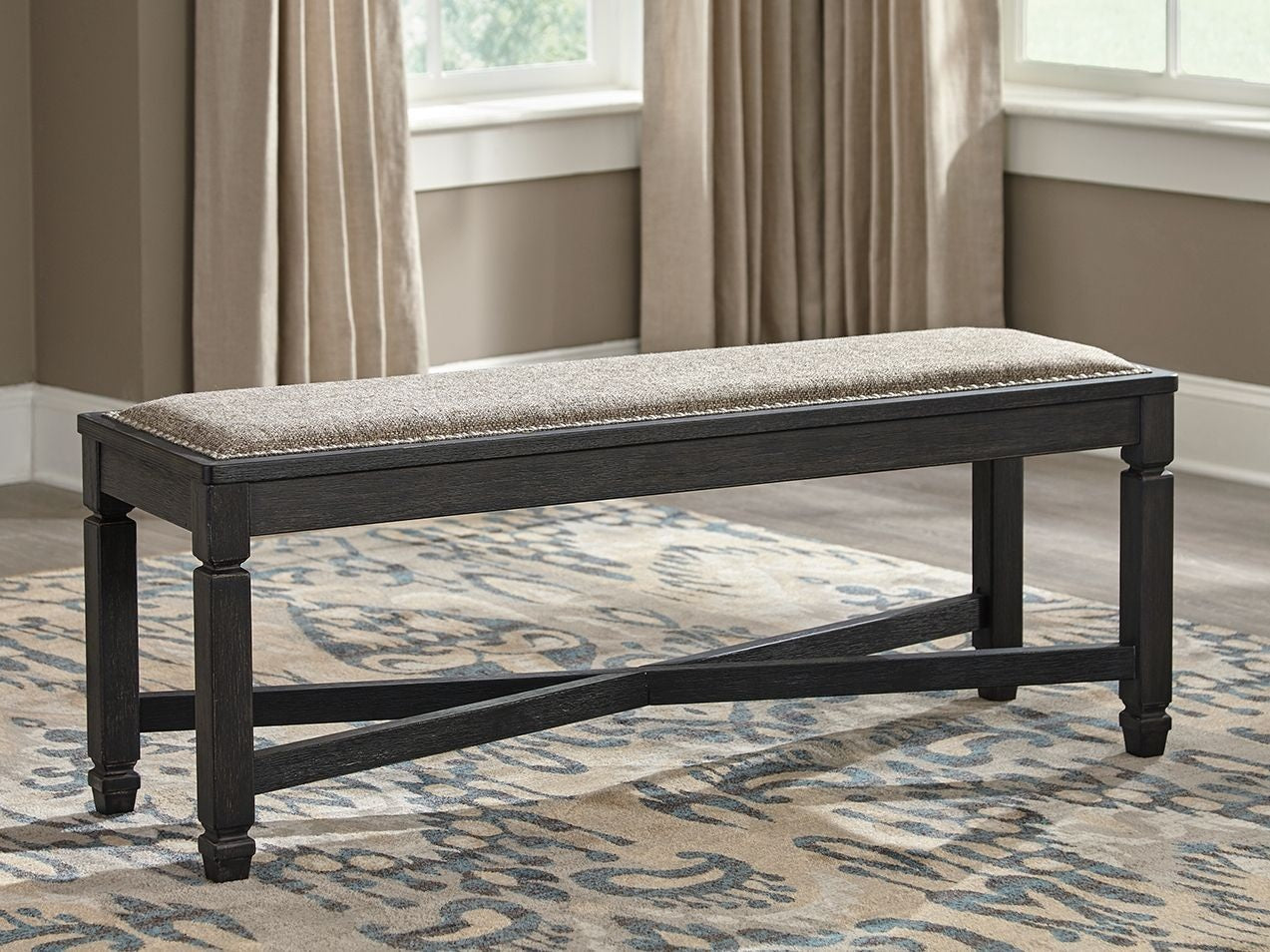 Tyler Creek - Upholstered Bench - Black / Grayish Brown