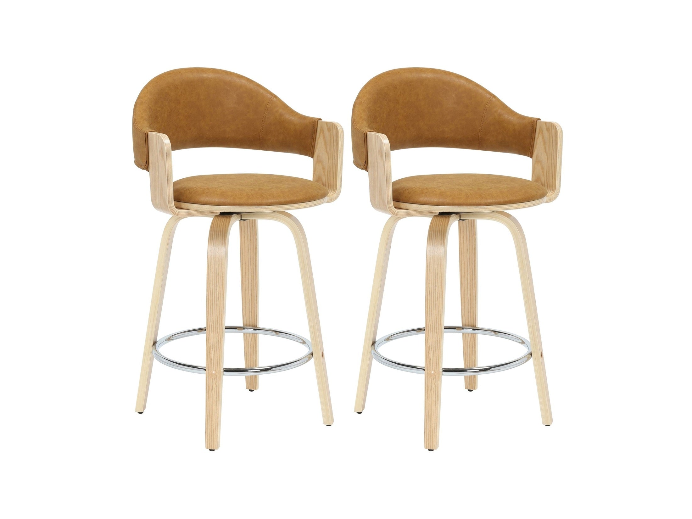 Daxton - Swivel Counter Height Round Back Wood Bar Stool With Faux Leather Seat