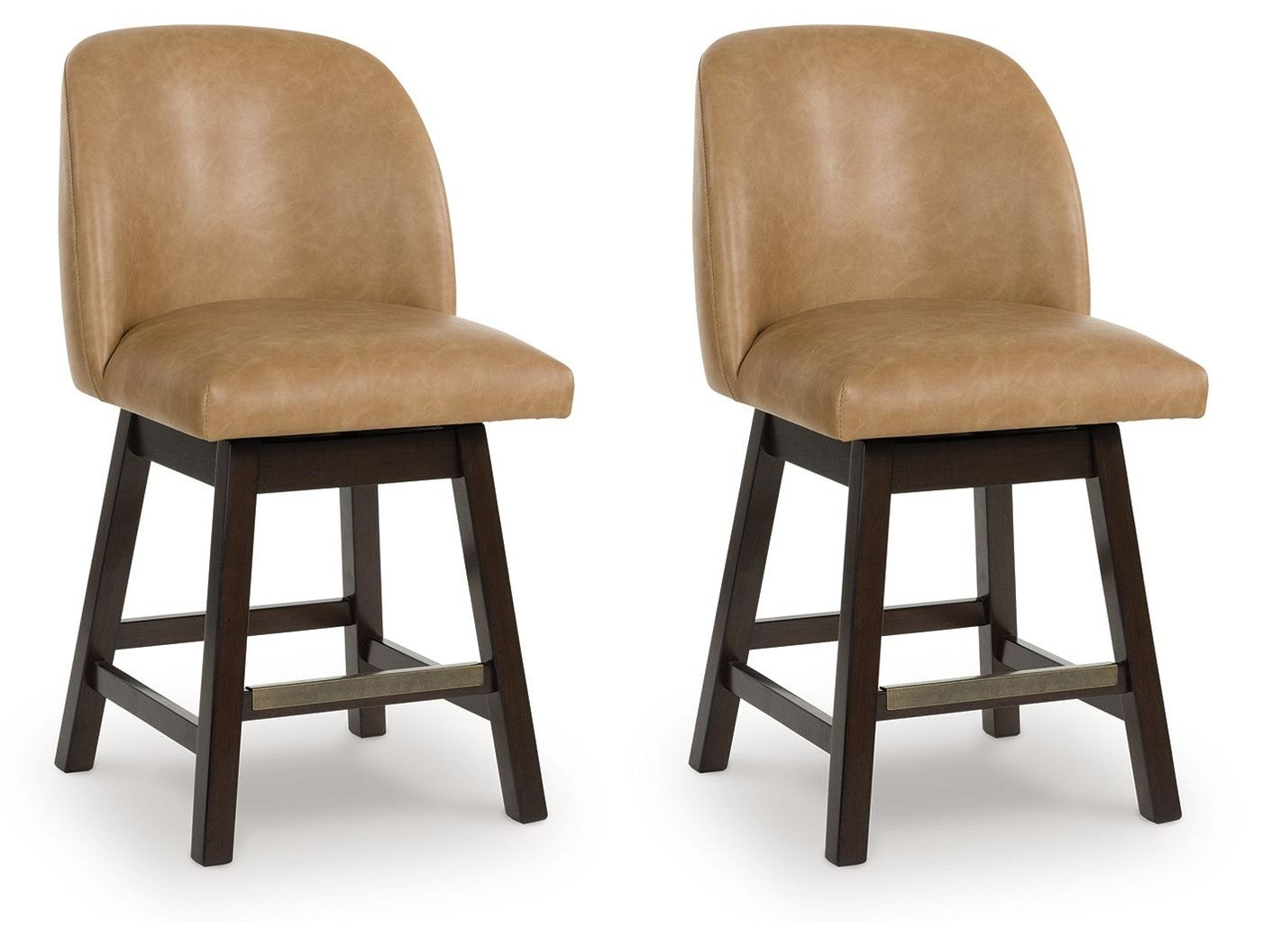 Neymorton - Upholstered Swivel Faux Leather Barstool (Set of 2) - Dark Grayish Brown