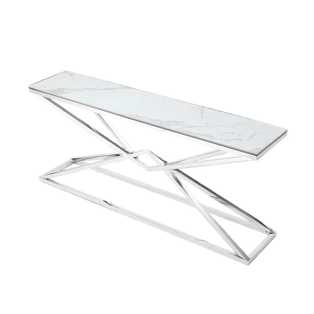 Pyramid modern glass coffee table with geometric design on a gradient background.